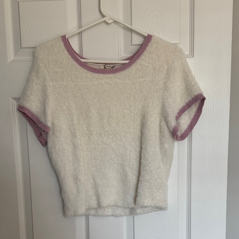 Free People Cream/white and Pink Sweater Top